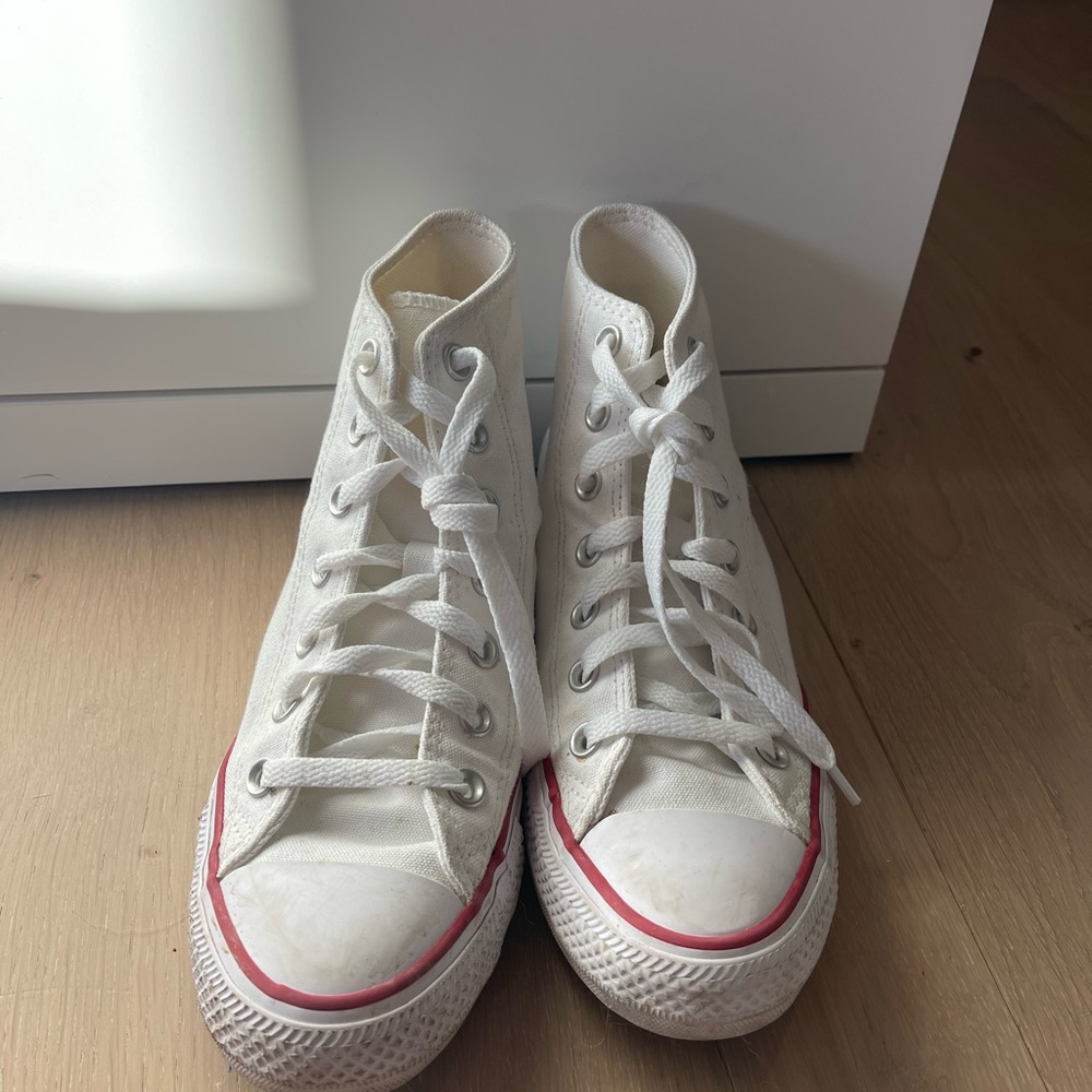 Converse White High-Top Sneakers with Red Accents